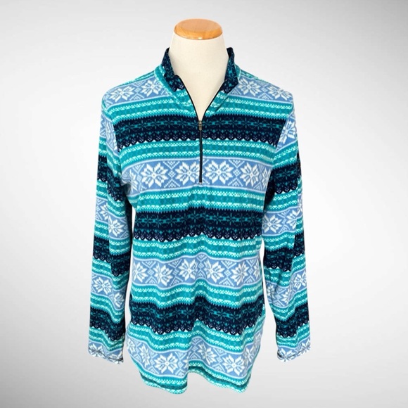 LL Bean Fleece 1/4-Zip Pullover Snowflakes Long Sleeves - Picture 1 of 12